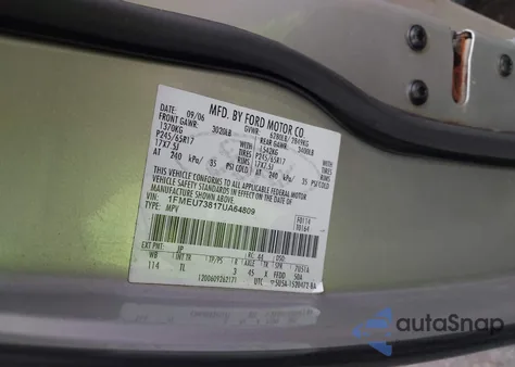 2007 Ford Explorer Xlt из США, поврежденный, VIN 1FMEU73817UA64809